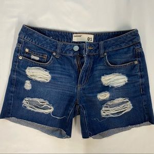 Dark wash garage jean shorts